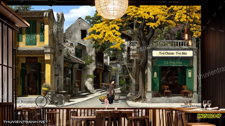 Tranh dán tường Phố cổ Hà Nội, Phố xưa - -HN251224-9P - Tranh tường chất lượng cao